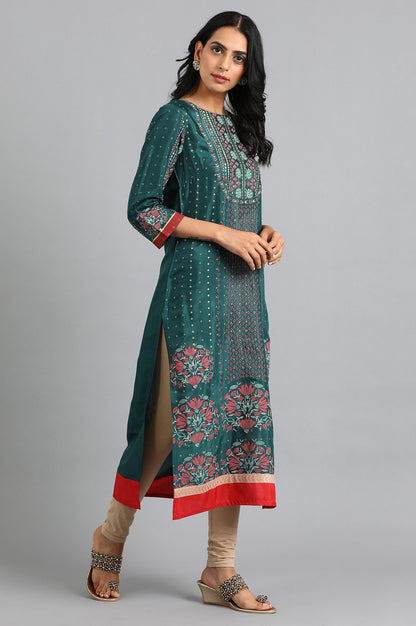 Blue Round Neck Printed kurta