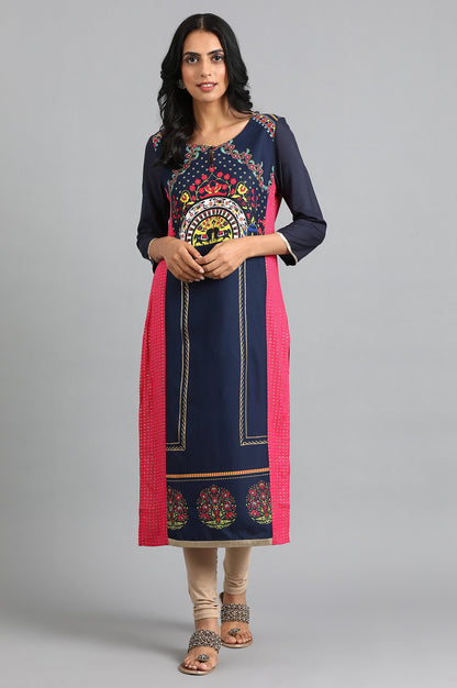 Blue Round Neck Printed kurta