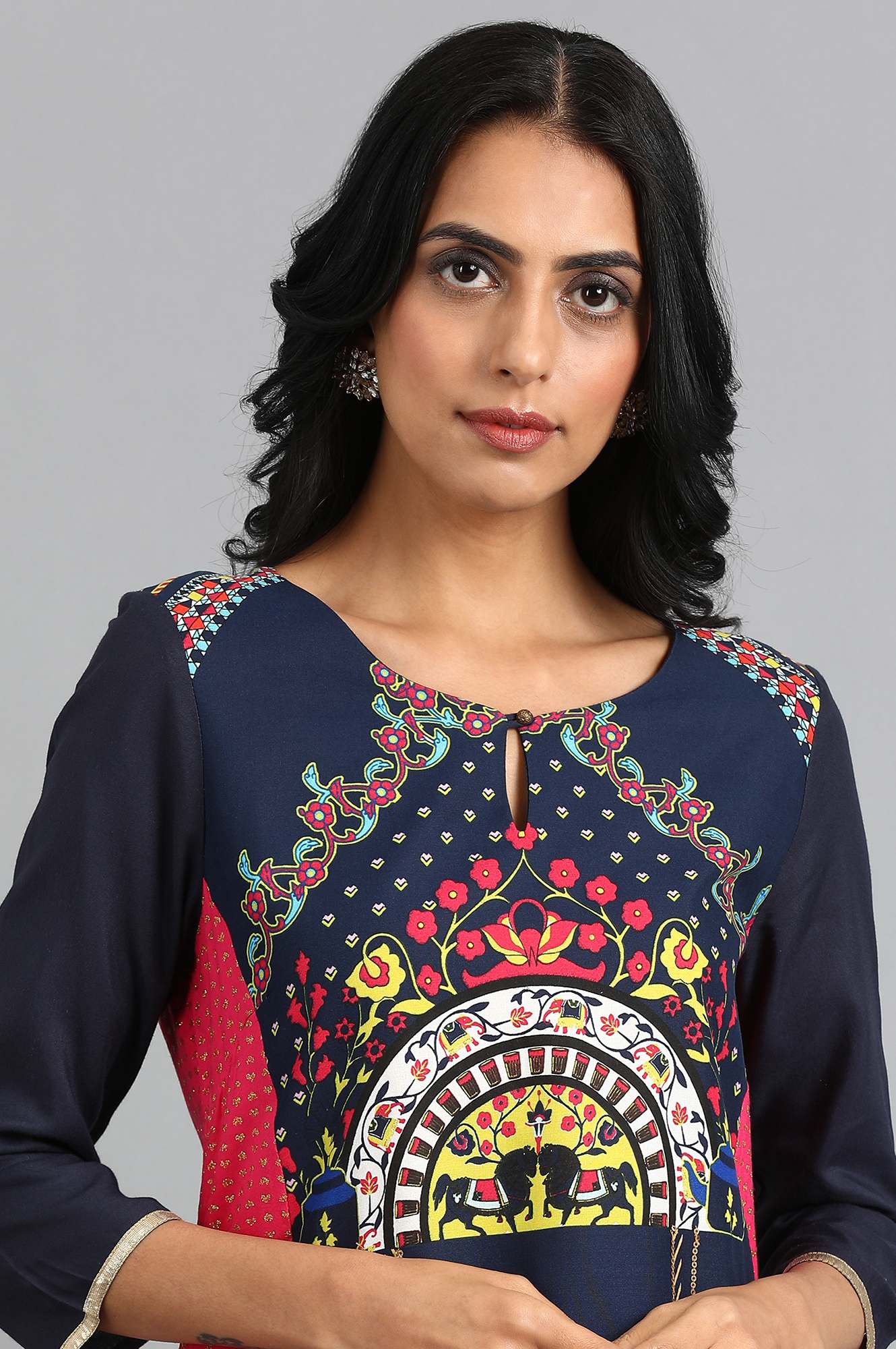 Blue Round Neck Printed kurta