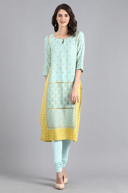 Blue Round Neck Printed kurta - wforwoman