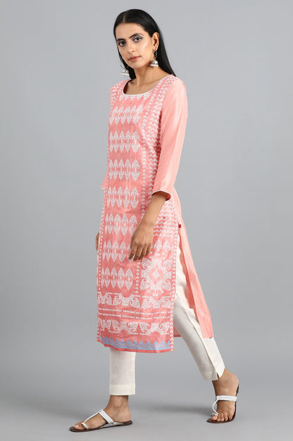 Pink Round Neck Printed kurta