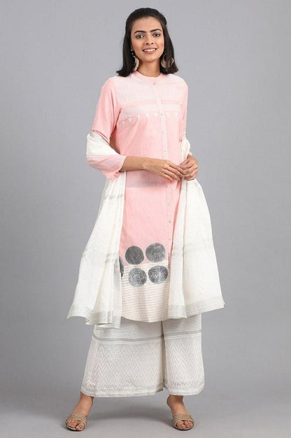 Pink Mandarin Neck Printed kurta - wforwoman