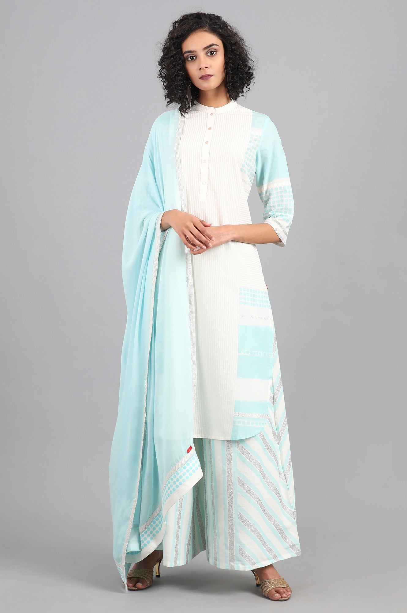 Blue Mandarin Neck Printed kurta