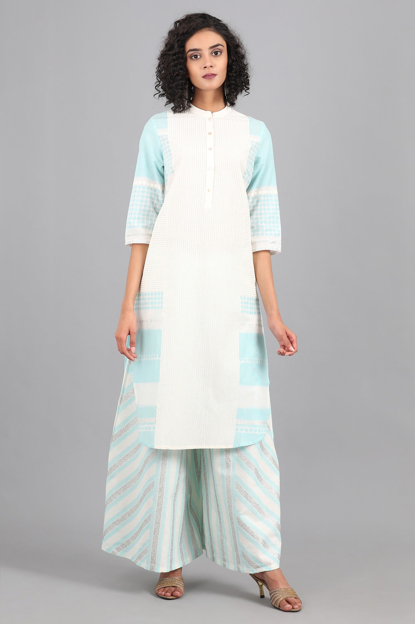 Blue Mandarin Neck Printed kurta