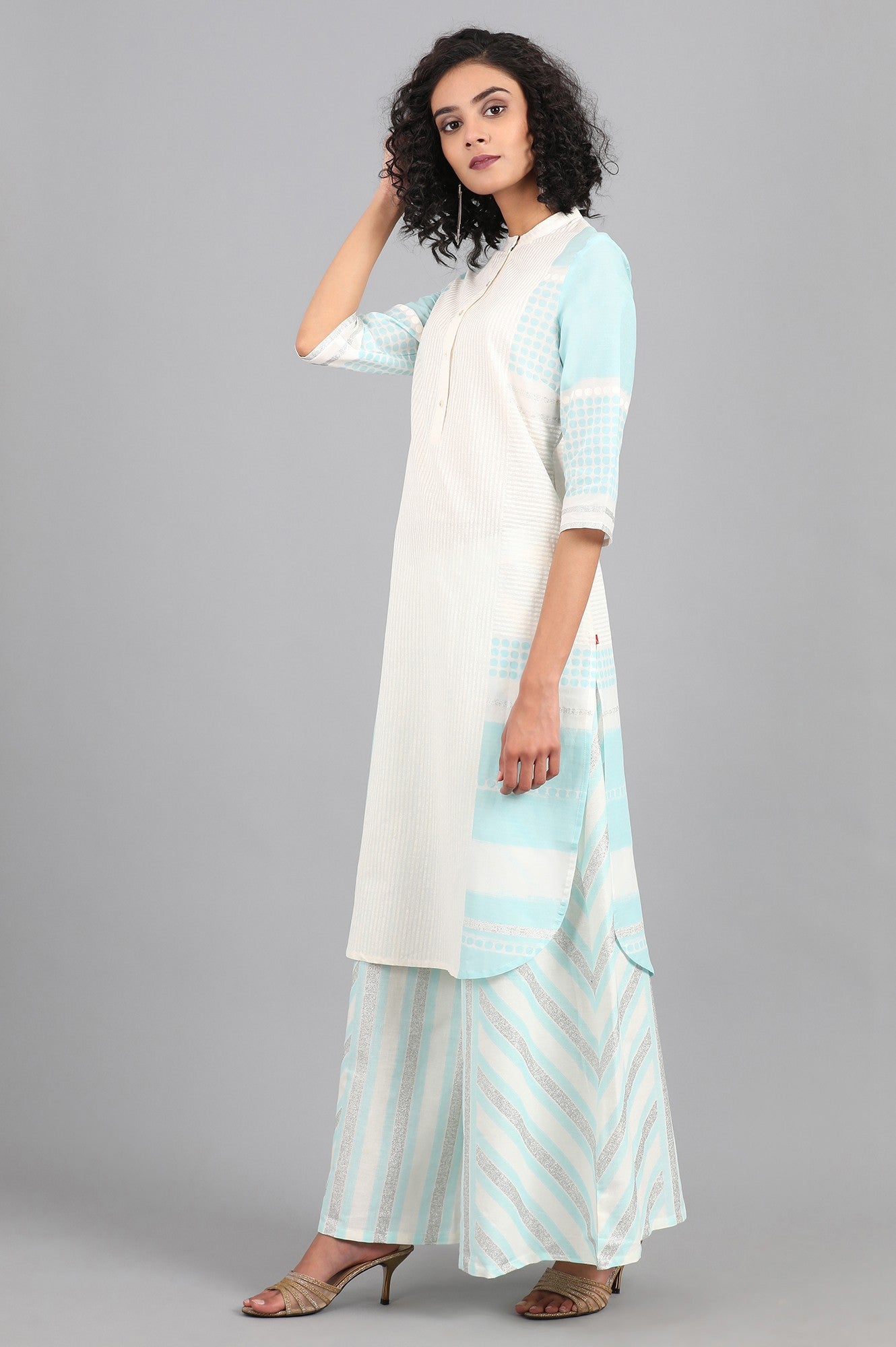 Blue Mandarin Neck Printed kurta