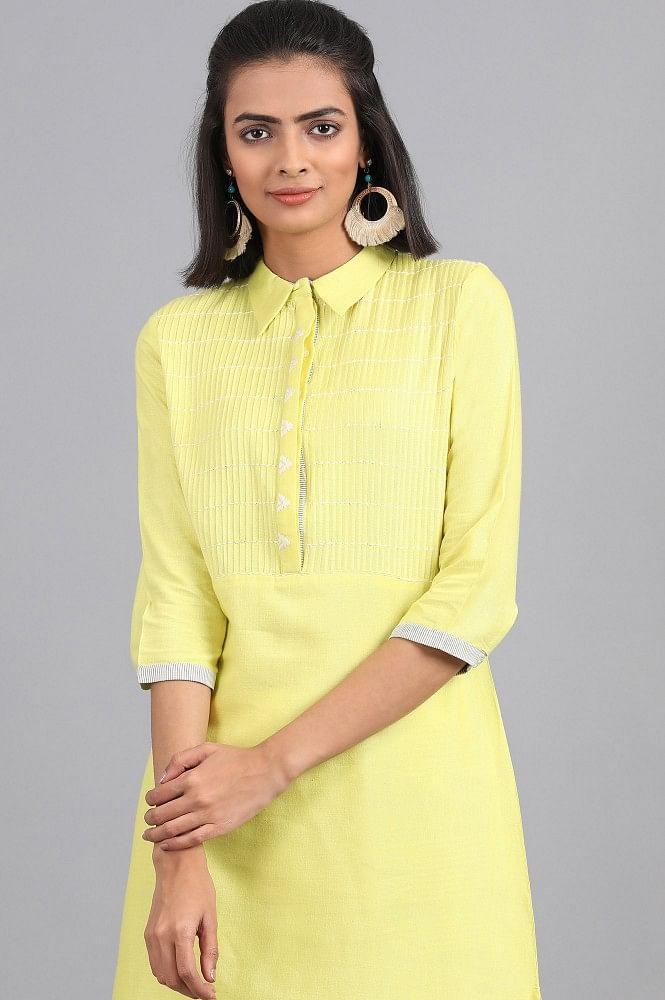 Green Collar Neck Solid kurta - wforwoman