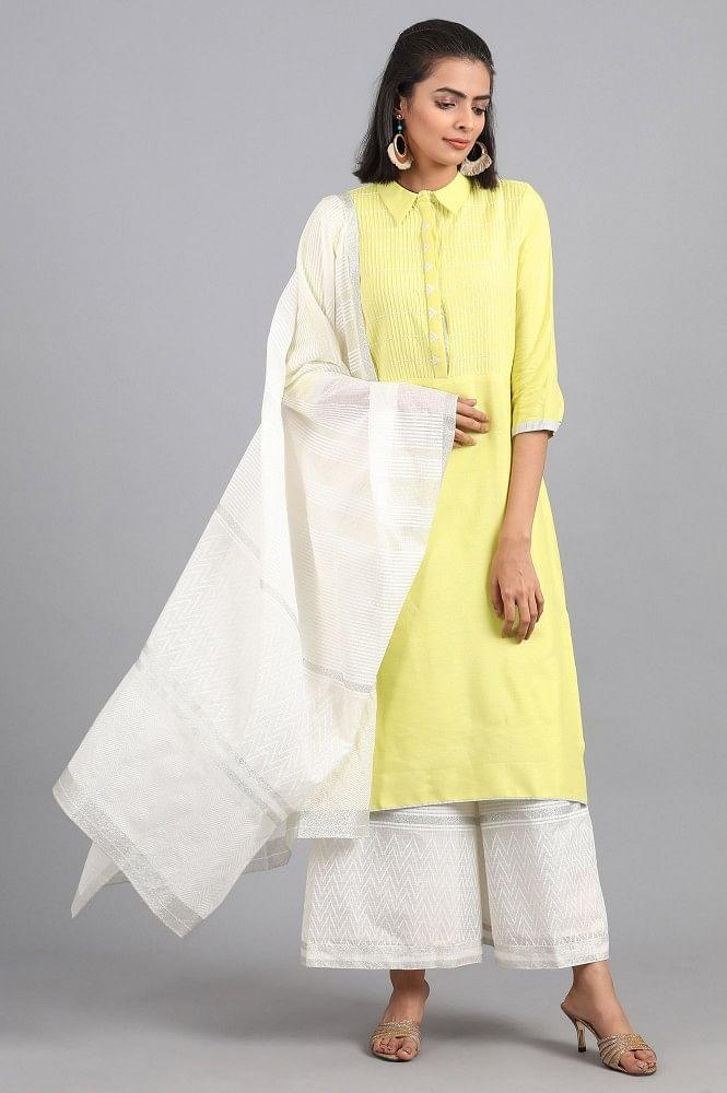 Green Collar Neck Solid kurta - wforwoman