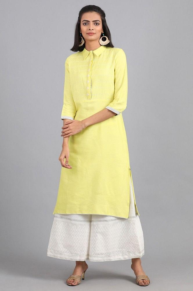 Green Collar Neck Solid kurta - wforwoman