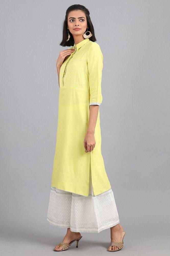 Green Collar Neck Solid kurta - wforwoman