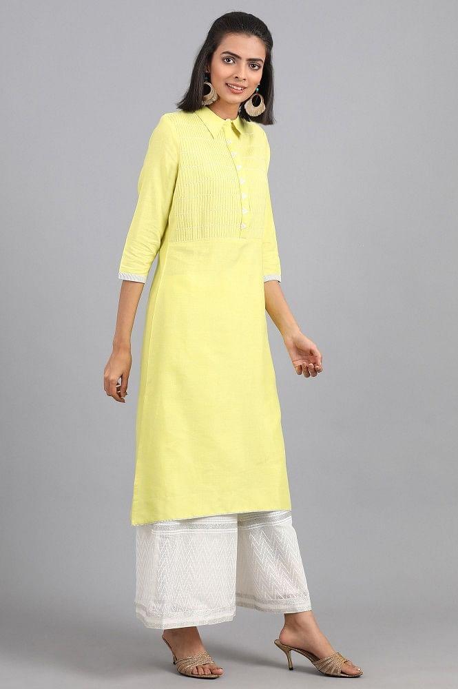 Green Collar Neck Solid kurta - wforwoman