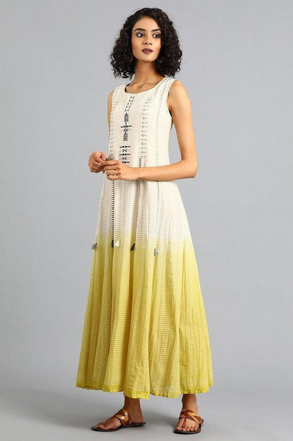 White &amp; Yellow Round Neck Printed kurta - wforwoman