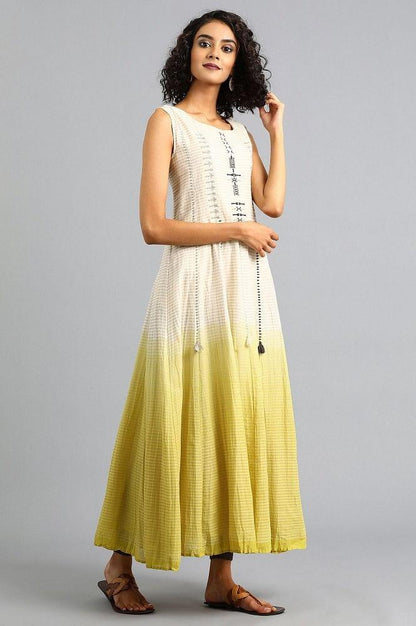 White &amp; Yellow Round Neck Printed kurta - wforwoman