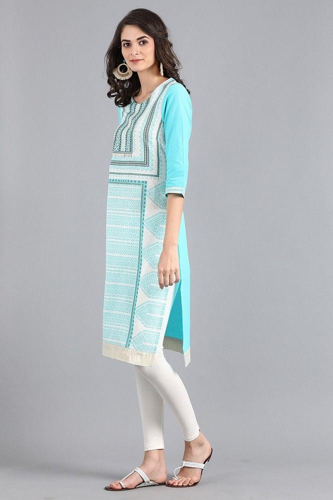 Yellow Round Neck Printed kurta - wforwoman