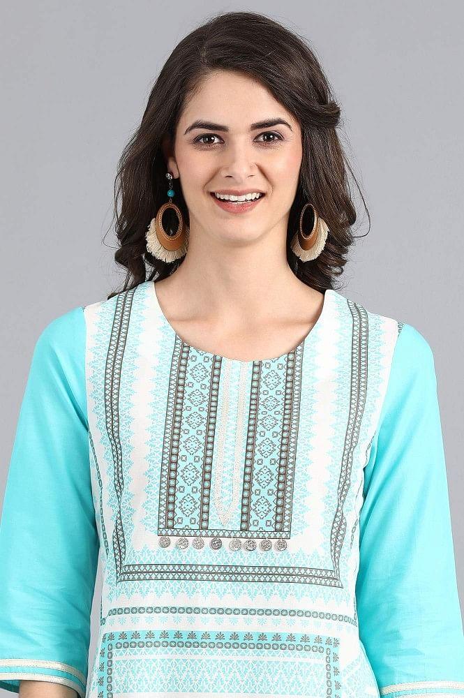 Yellow Round Neck Printed kurta - wforwoman