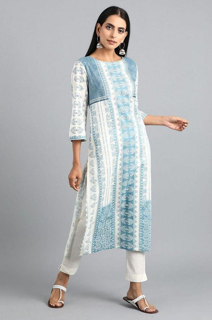 Blue Round Neck Printed kurta - wforwoman