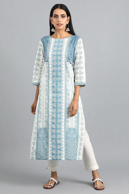 Blue Round Neck Printed kurta - wforwoman