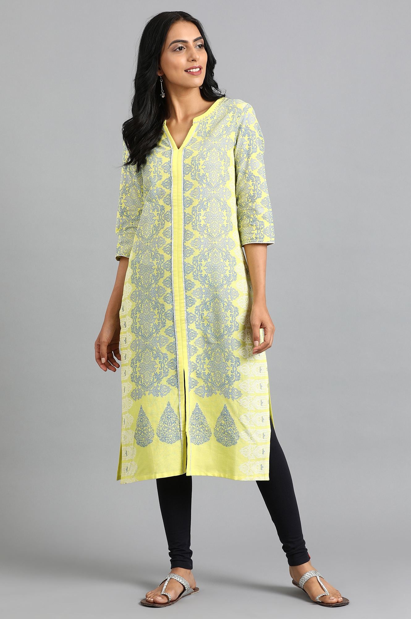 Green Round Neck Printed kurta