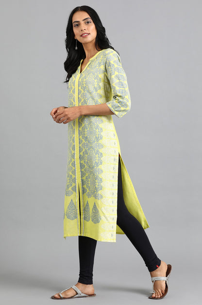 Green Round Neck Printed kurta