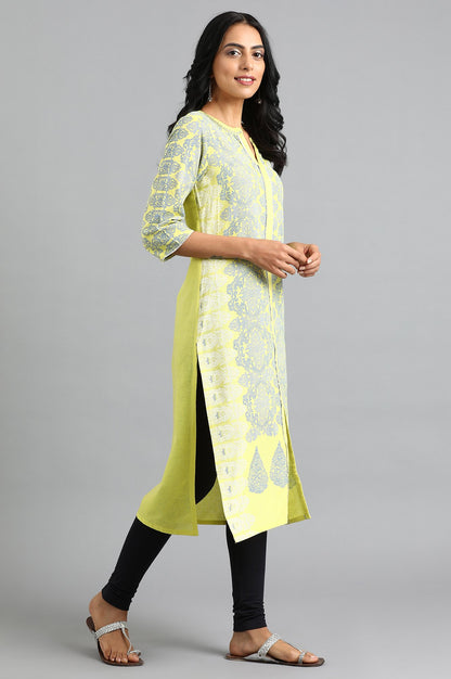 Green Round Neck Printed kurta