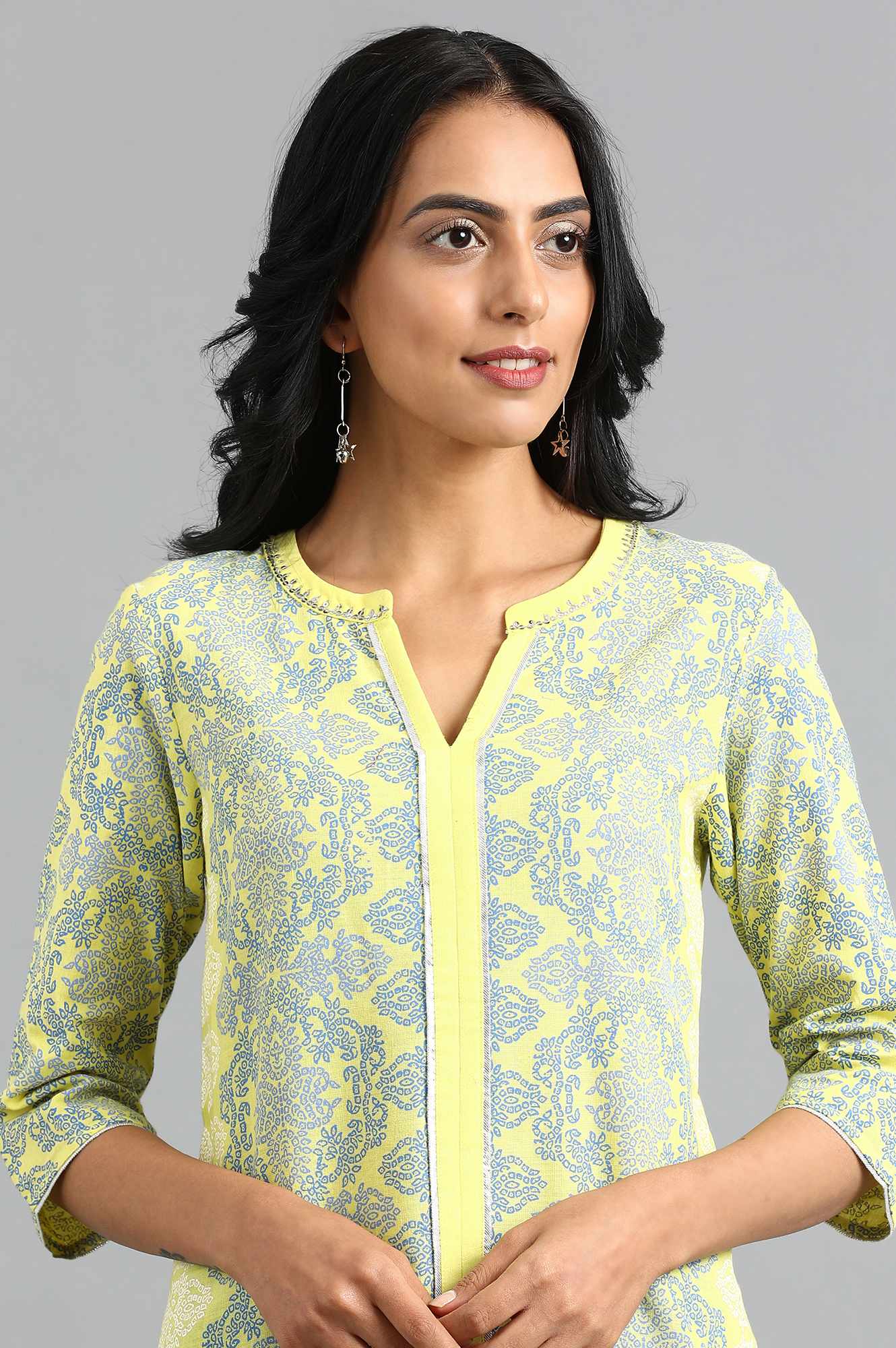 Green Round Neck Printed kurta