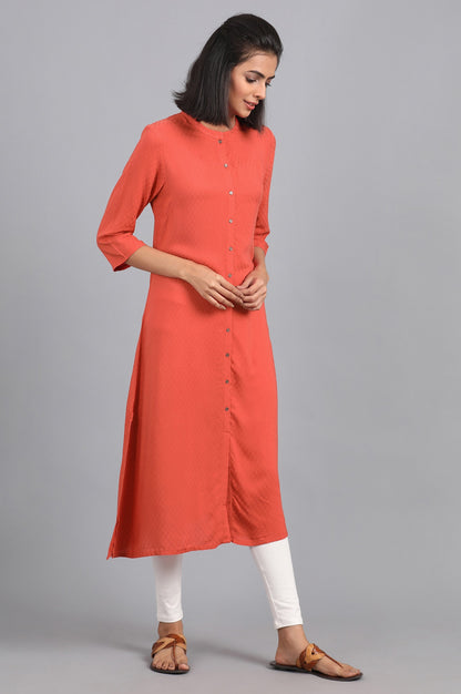 Orange Mandarin Neck Solid kurta