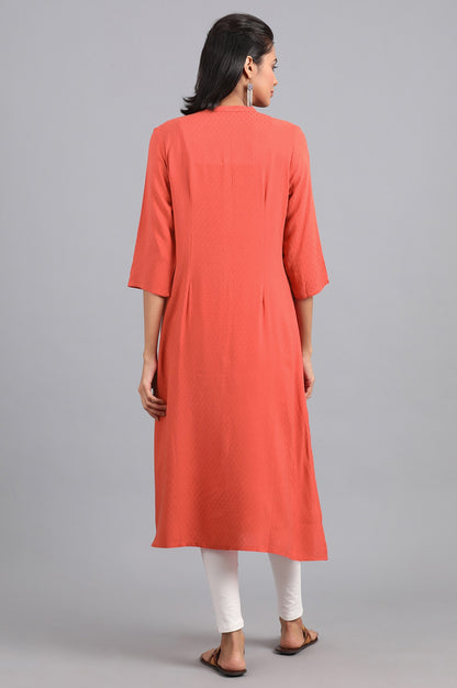 Orange Mandarin Neck Solid kurta