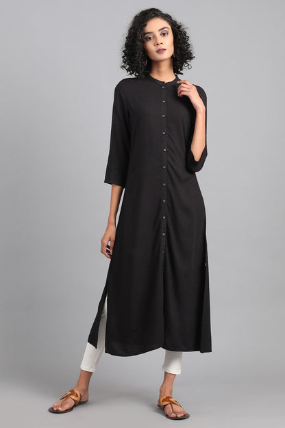 Black Mandarin Neck Solid kurta