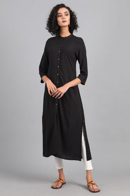 Black Mandarin Neck Solid kurta