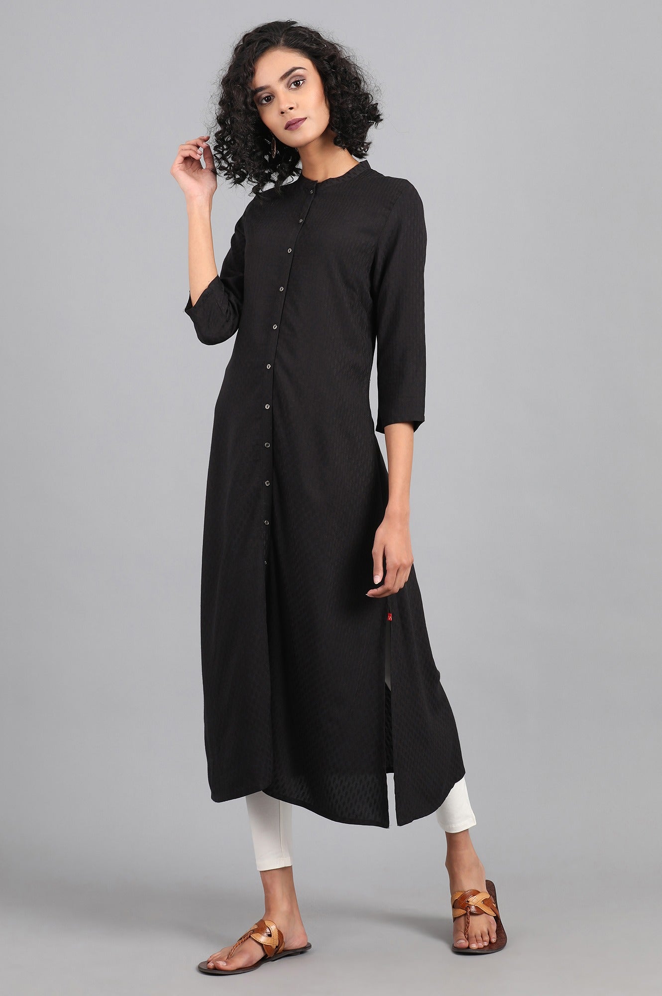 Black Mandarin Neck Solid kurta