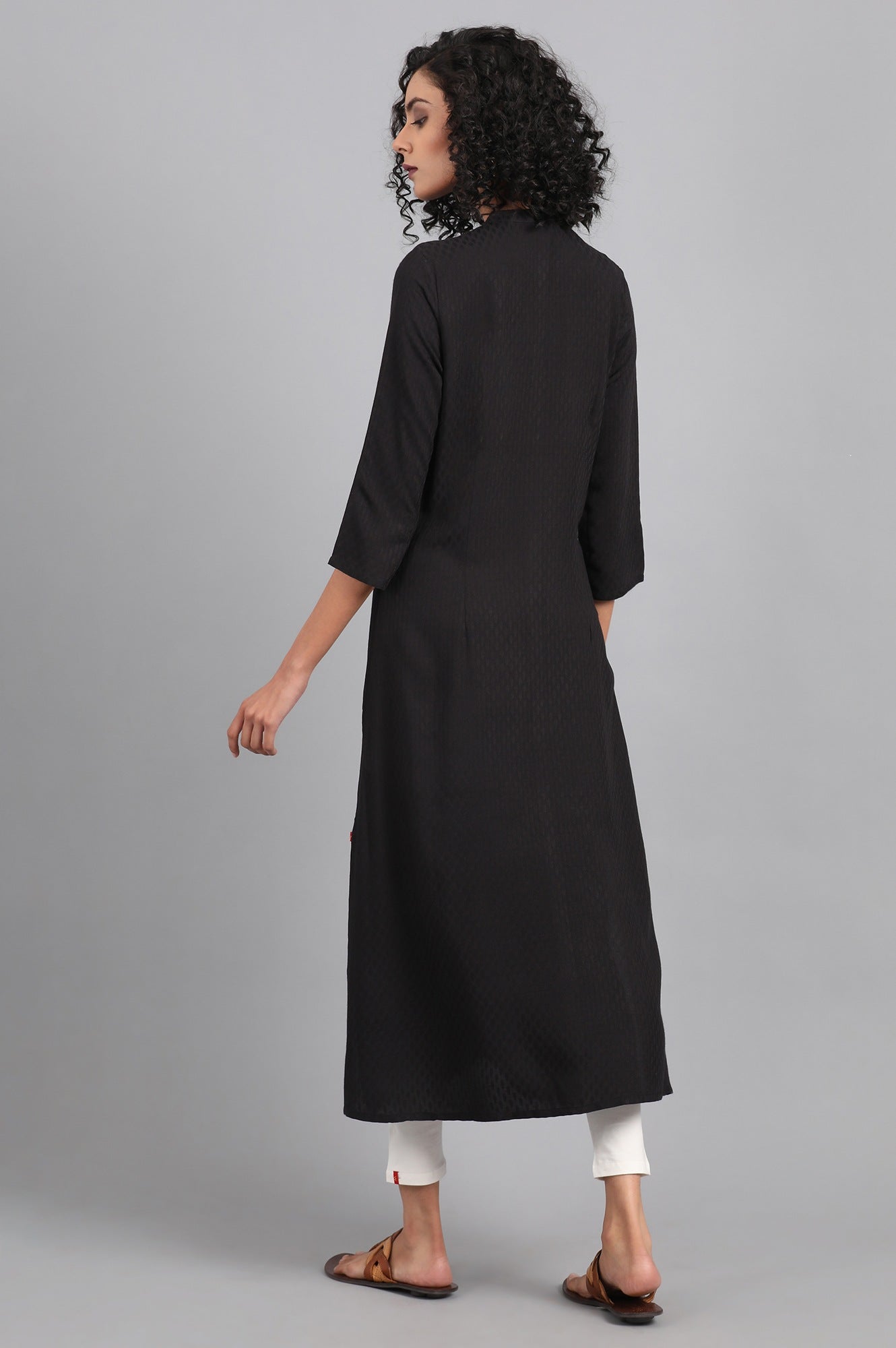 Black Mandarin Neck Solid kurta