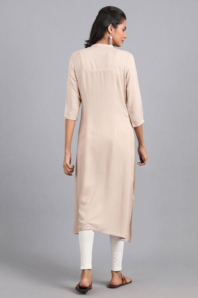 Beige Mandarin Neck Solid kurta - wforwoman