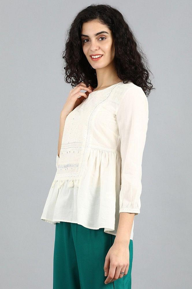 White Round Neck Top - wforwoman