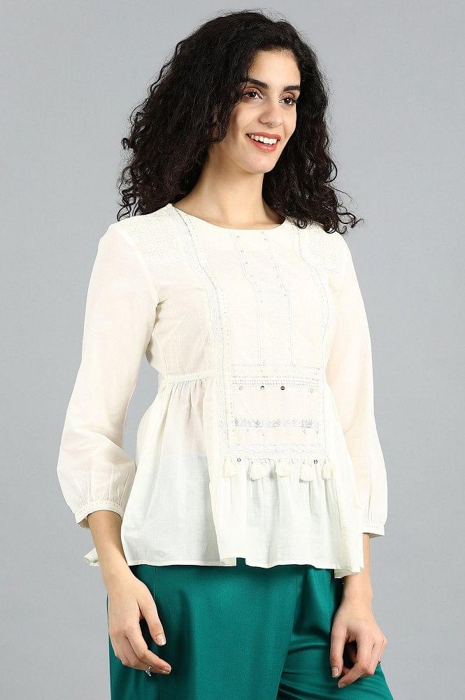 White Round Neck Top - wforwoman