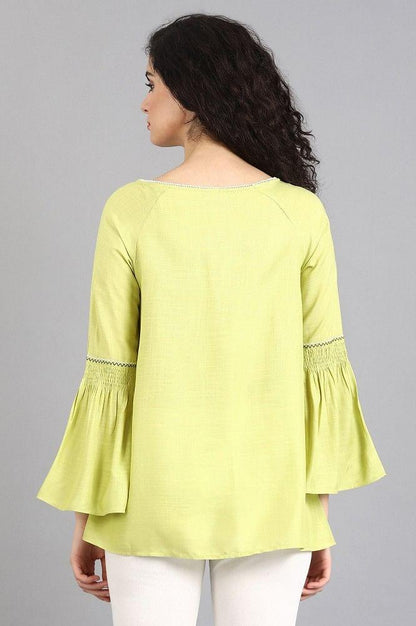 Green Round Neck Printed Top - wforwoman