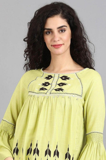 Green Round Neck Printed Top - wforwoman