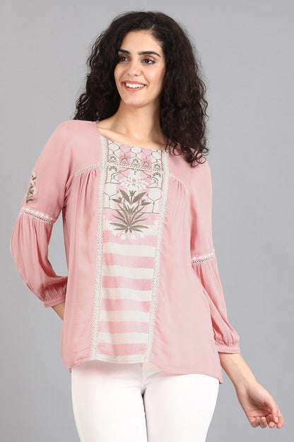 Pink Round Neck Printed Top