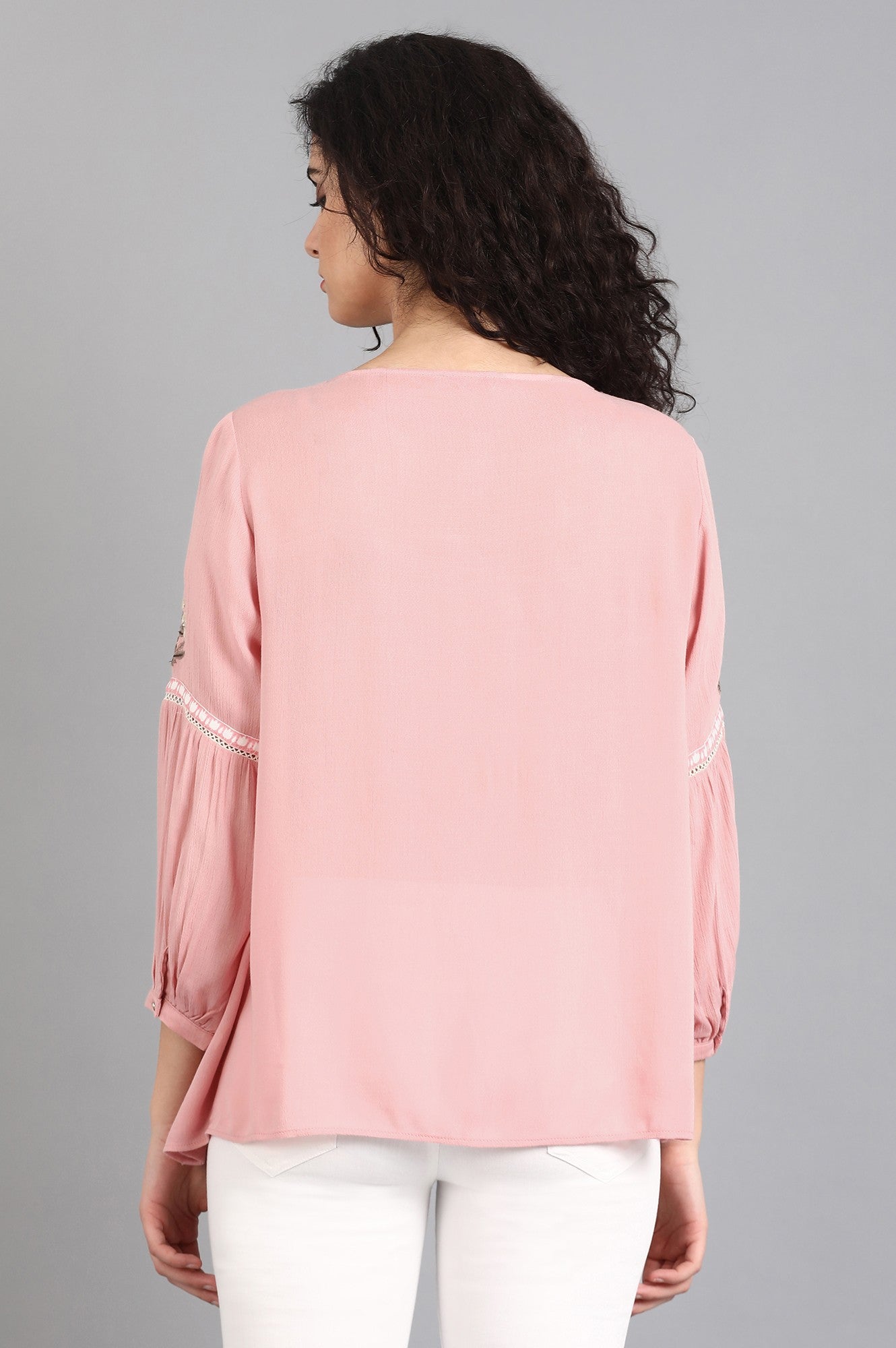 Pink Round Neck Printed Top