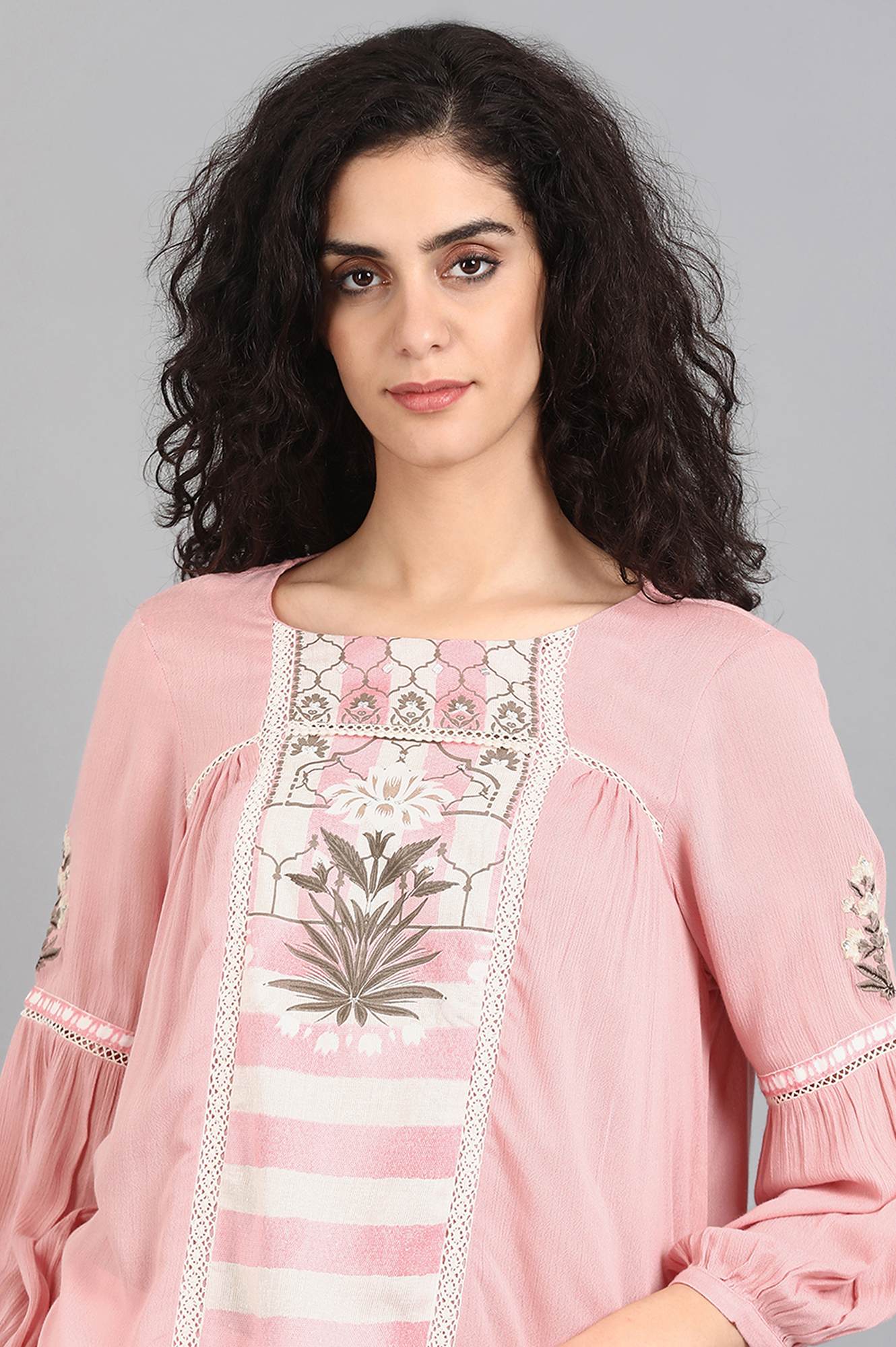 Pink Round Neck Printed Top