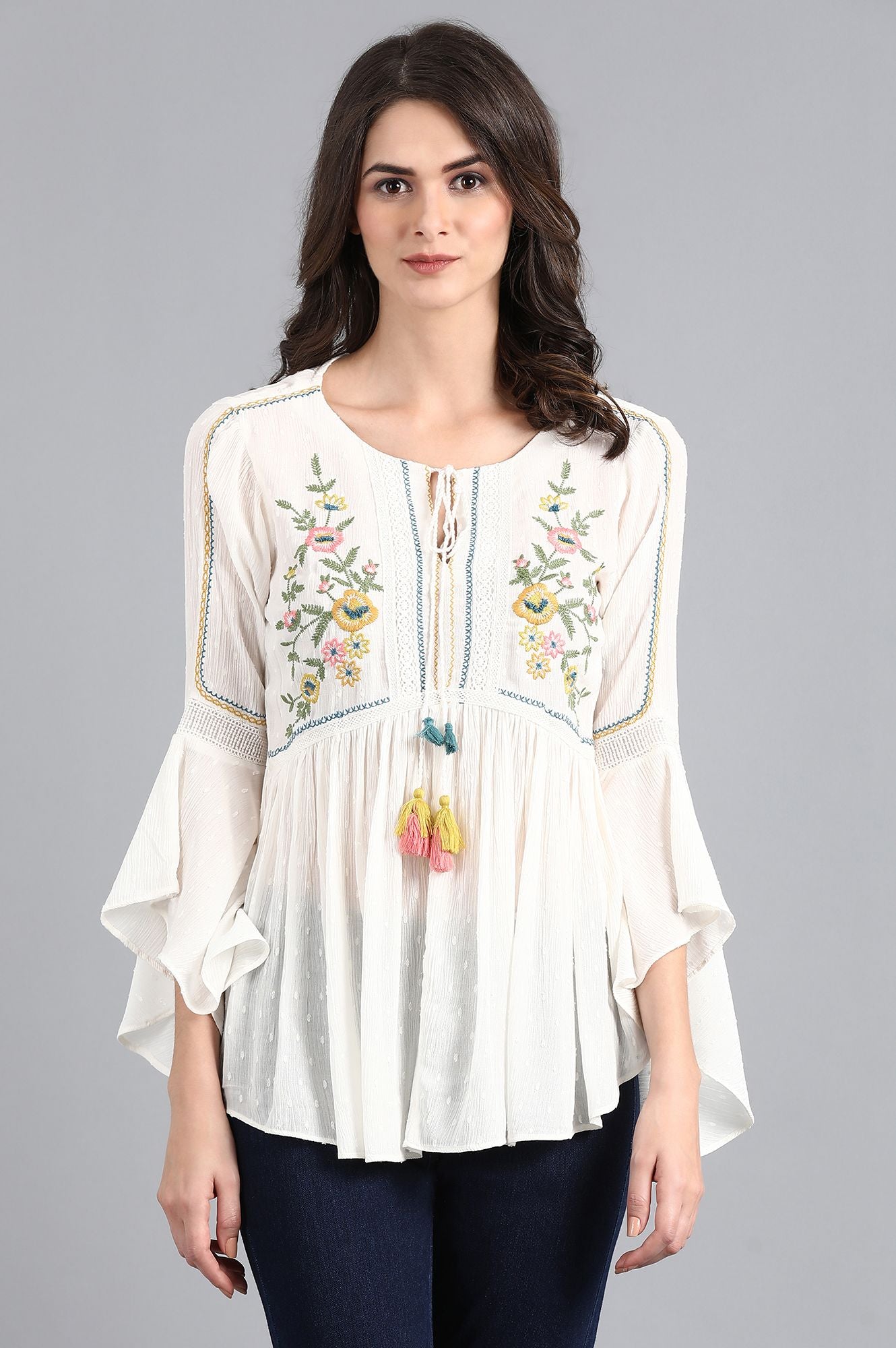 White Round Neck Flared Top