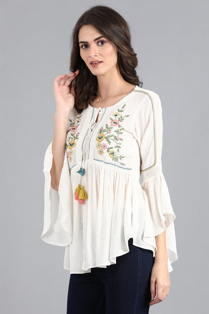 White Round Neck Flared Top