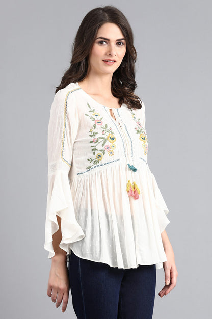 White Round Neck Flared Top