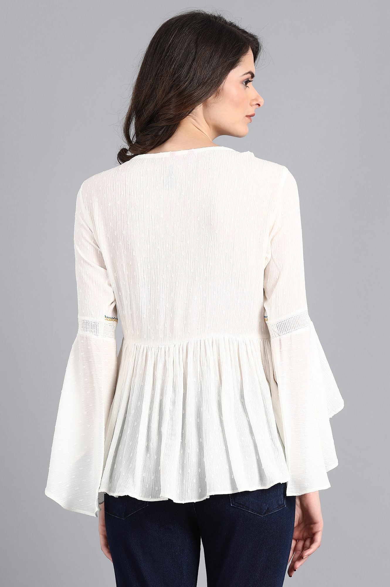 White Round Neck Flared Top