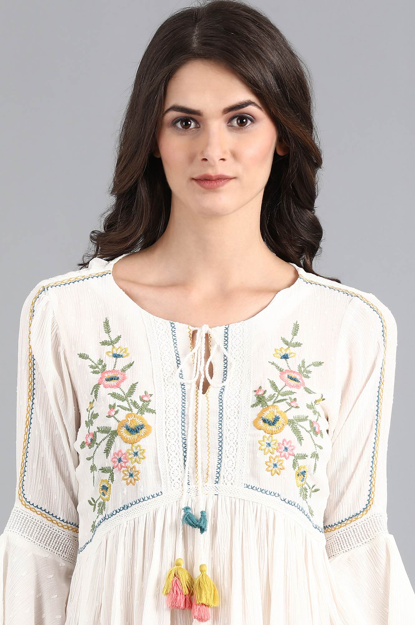 White Round Neck Flared Top