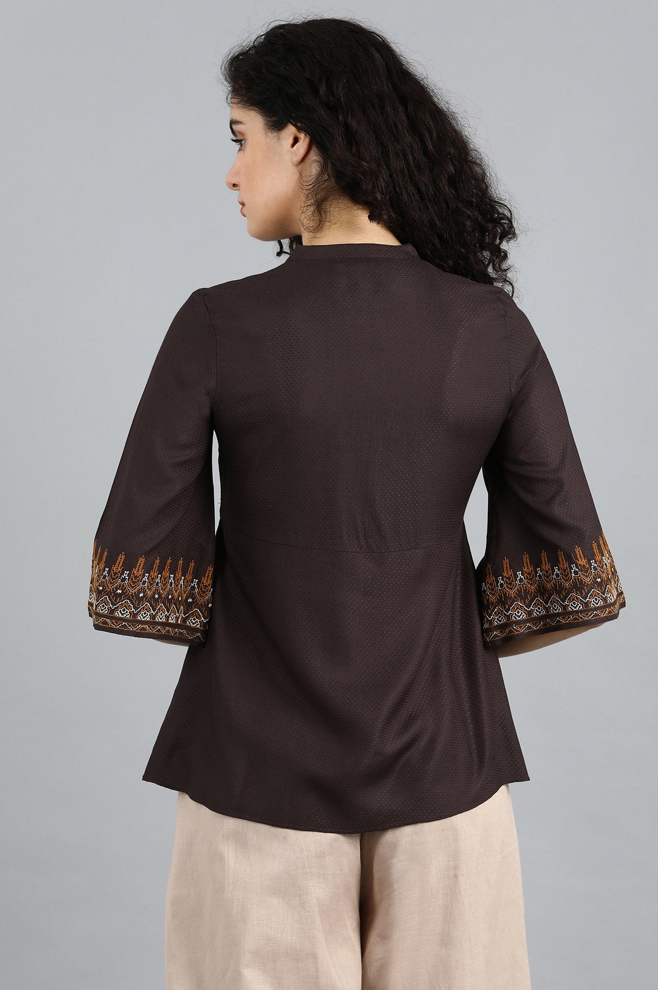 Brown Mandarin Neck Top