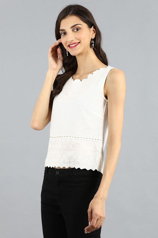 White Round Neck Top - wforwoman