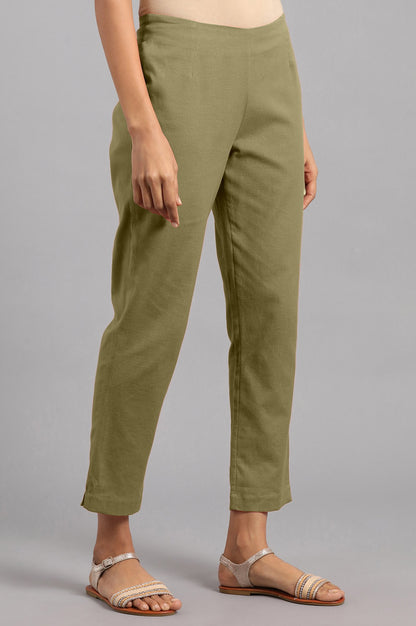 Olive Green Solid Trousers