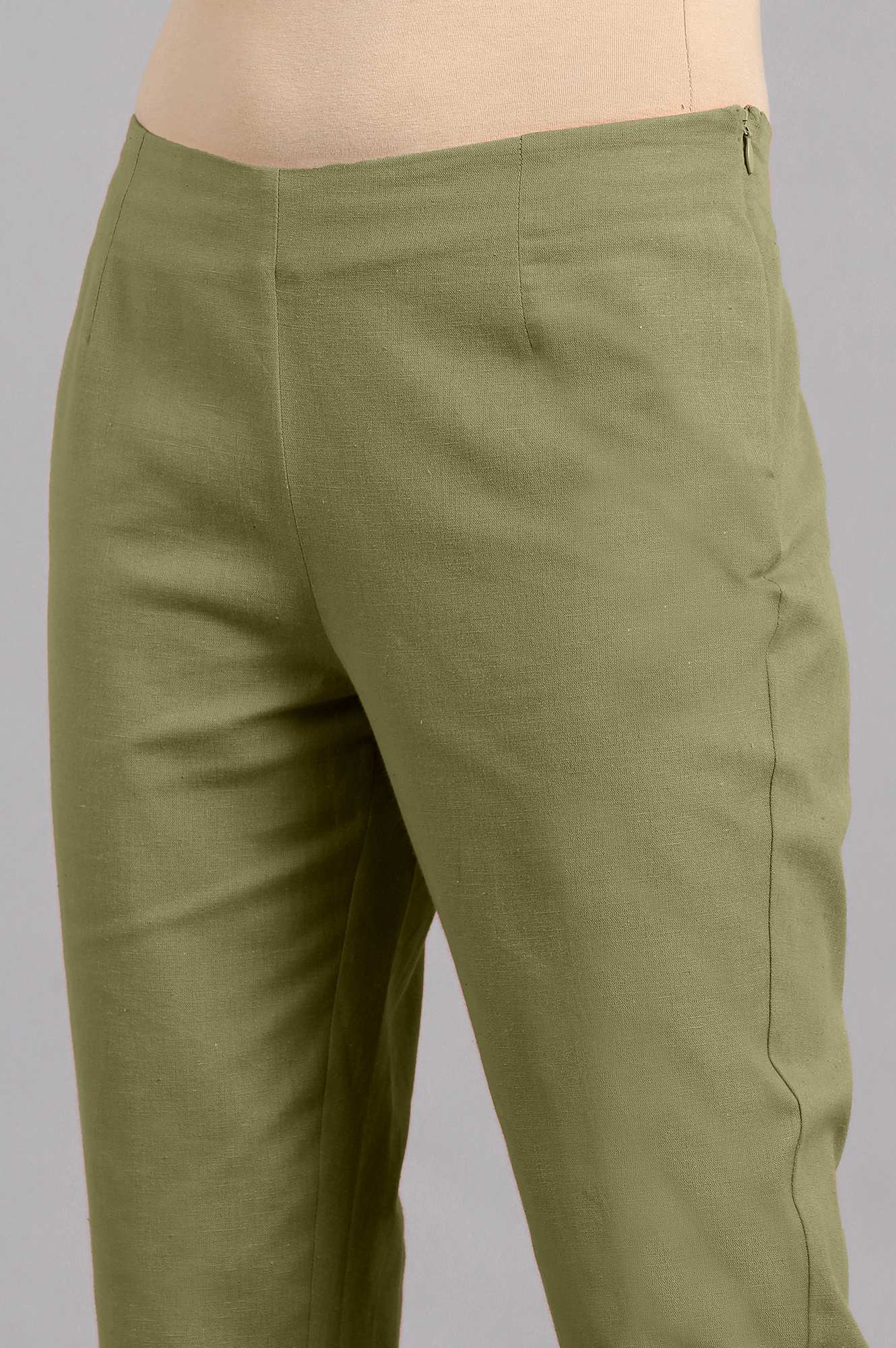 Olive Green Solid Trousers