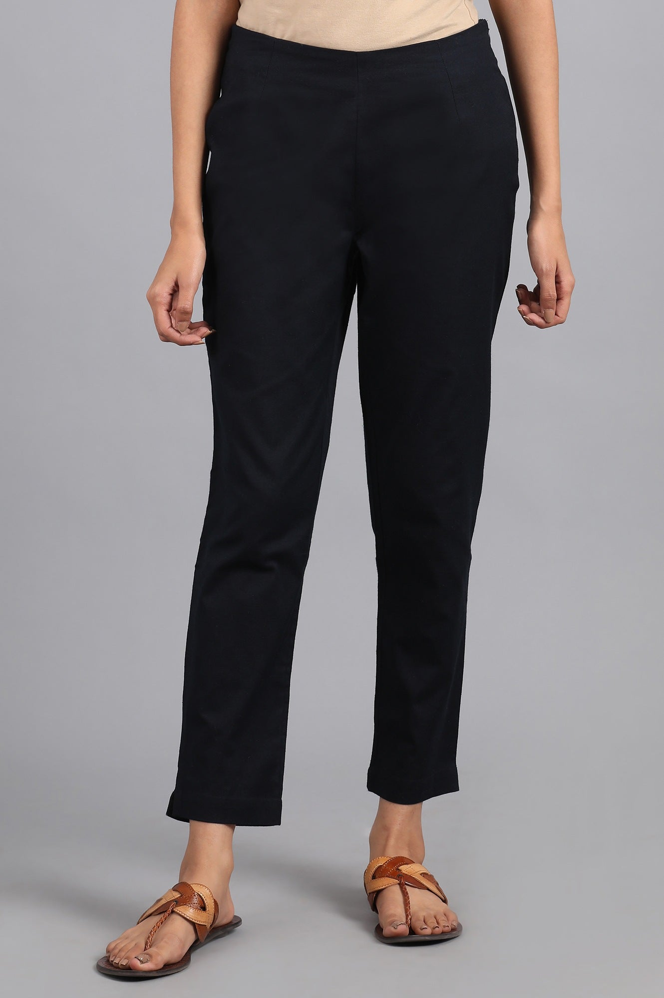 Navy Blue Solid Trousers