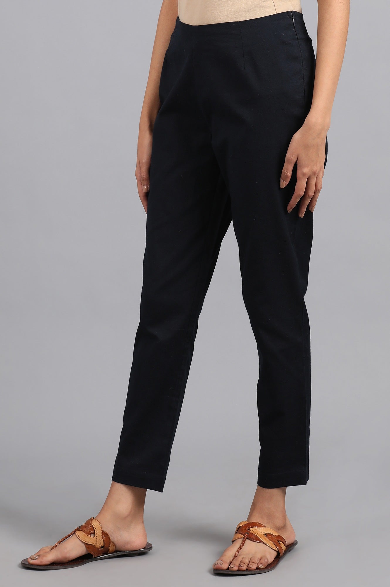 Navy Blue Solid Trousers