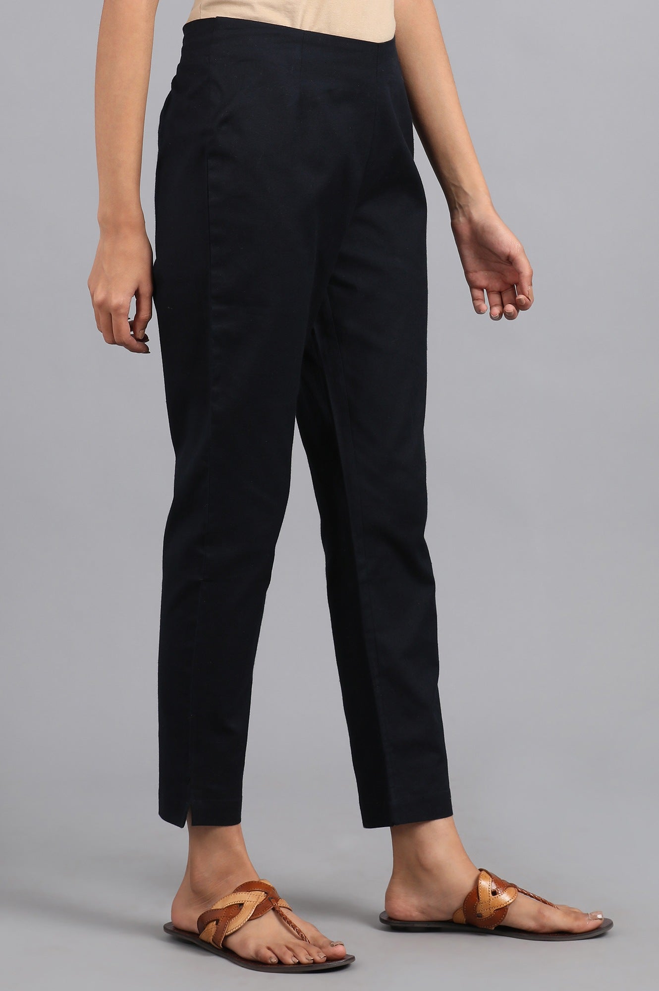 Navy Blue Solid Trousers